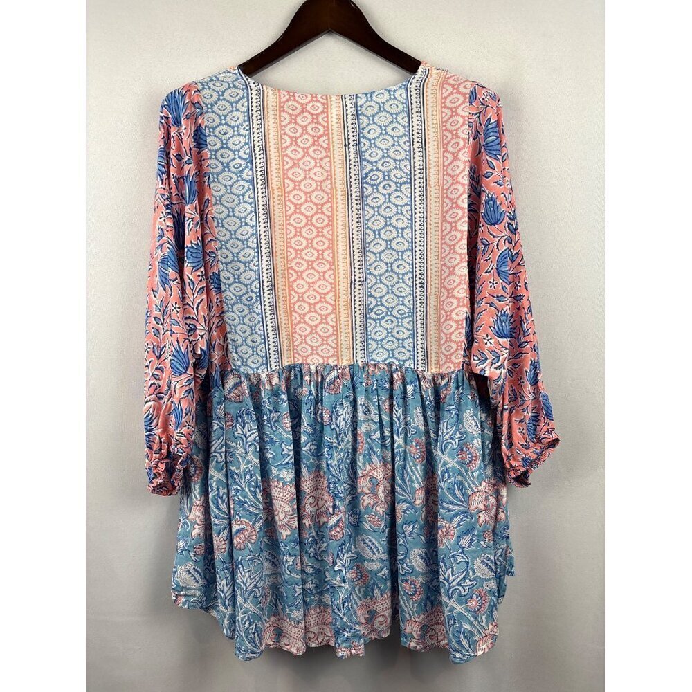 Women’s Sea Bird Size 16 Blue, Orange, & White Floral Blouse - Picture 3 of 5